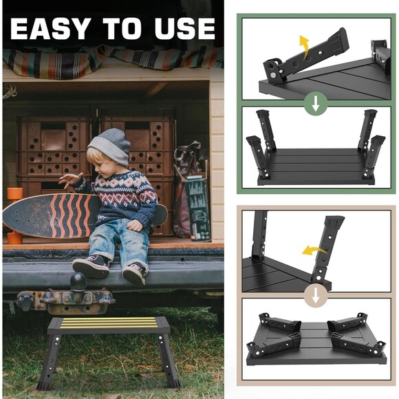 Adjustable Height Aluminum RV Step Stool Stable Foldable Platform Support 1k lbs - Picture 6 of 16